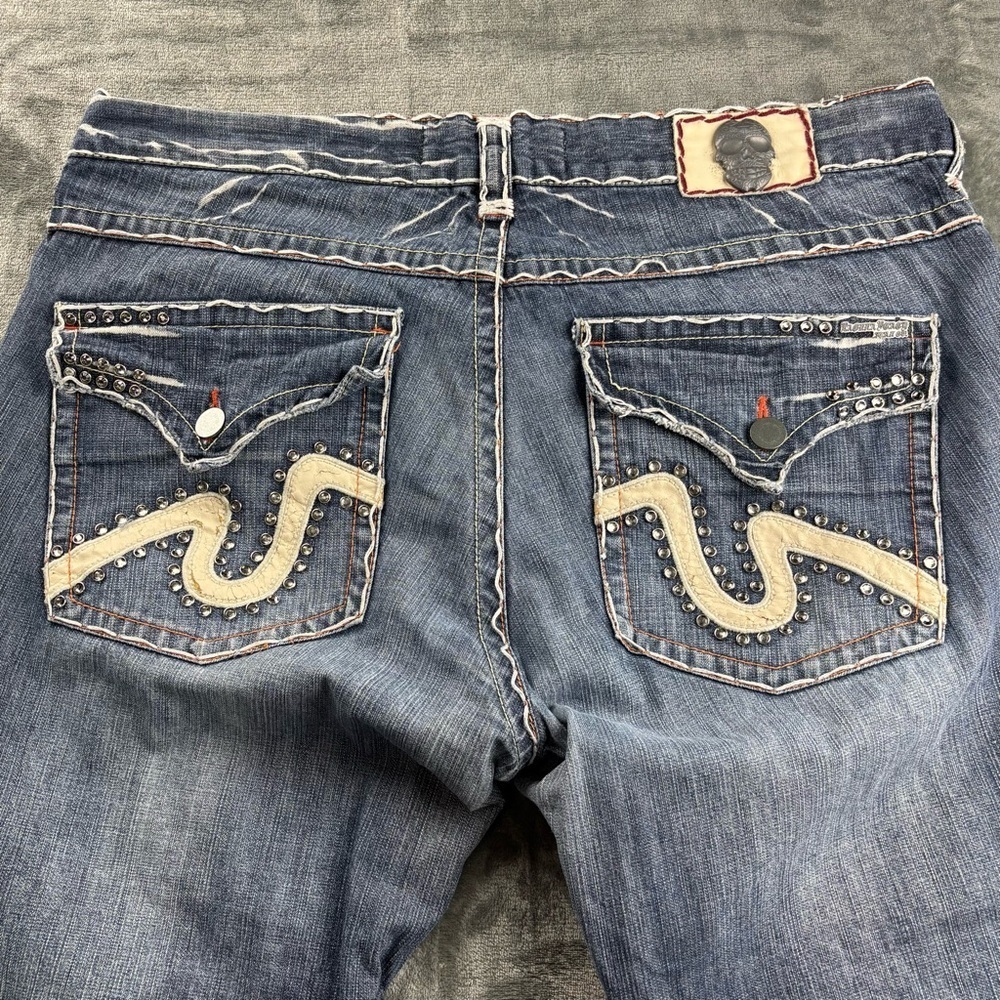 Vintage Y2K Laguna Beach Jeans Men 40 Wide Leg Rhinestones Streetwear Retro Blue